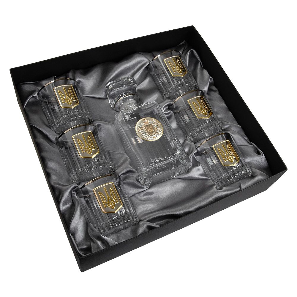 Набор для виски Boss Crystal Тризуб с платиновыми, золотыми и серебряными накладками фото