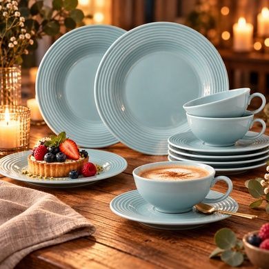 Столовий сервіз Seltmann Beat Color Glaze 18 предметів 6 персон блакитний фото