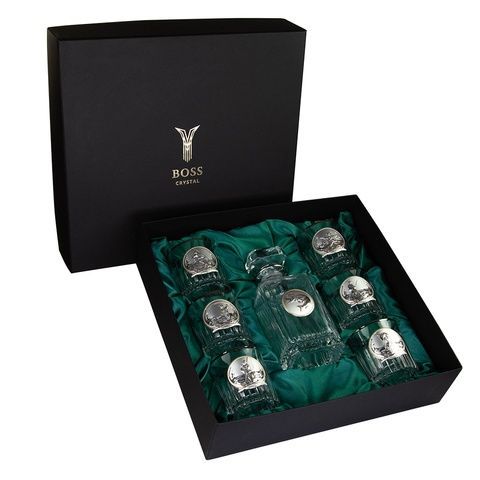 Набор для виски Boss Crystal Fisherman с серебряными и золотыми накладками 7 предметов фото