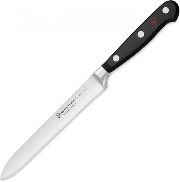 Нож для нарезки Wüsthof Classic 14 см зубчатый черный фото