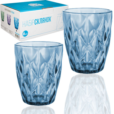 Набор стаканов для воды Helios "Сапфир" 6шт. 240 мл, цветное стекло фото