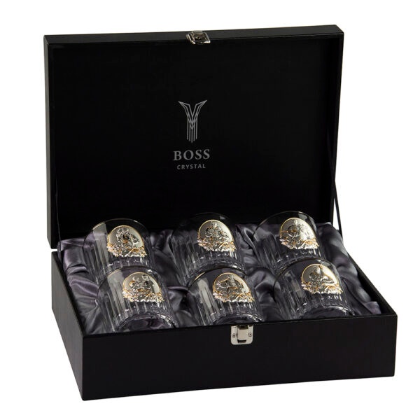 Набір склянок Boss Crystal Козаки Gold з платиновими, золотими та срібними накладками фото