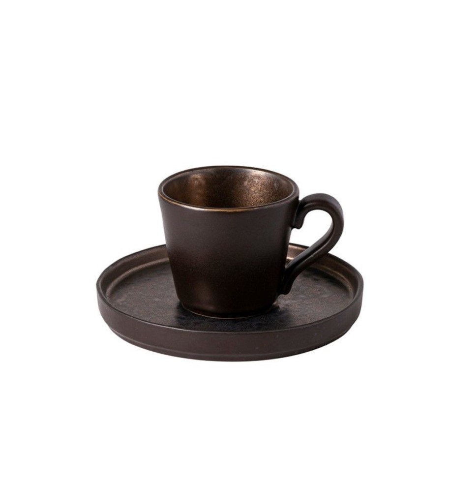 Чашка для кофе с блюдцем Costa Nova Lagoa 90 мл коричневая фото