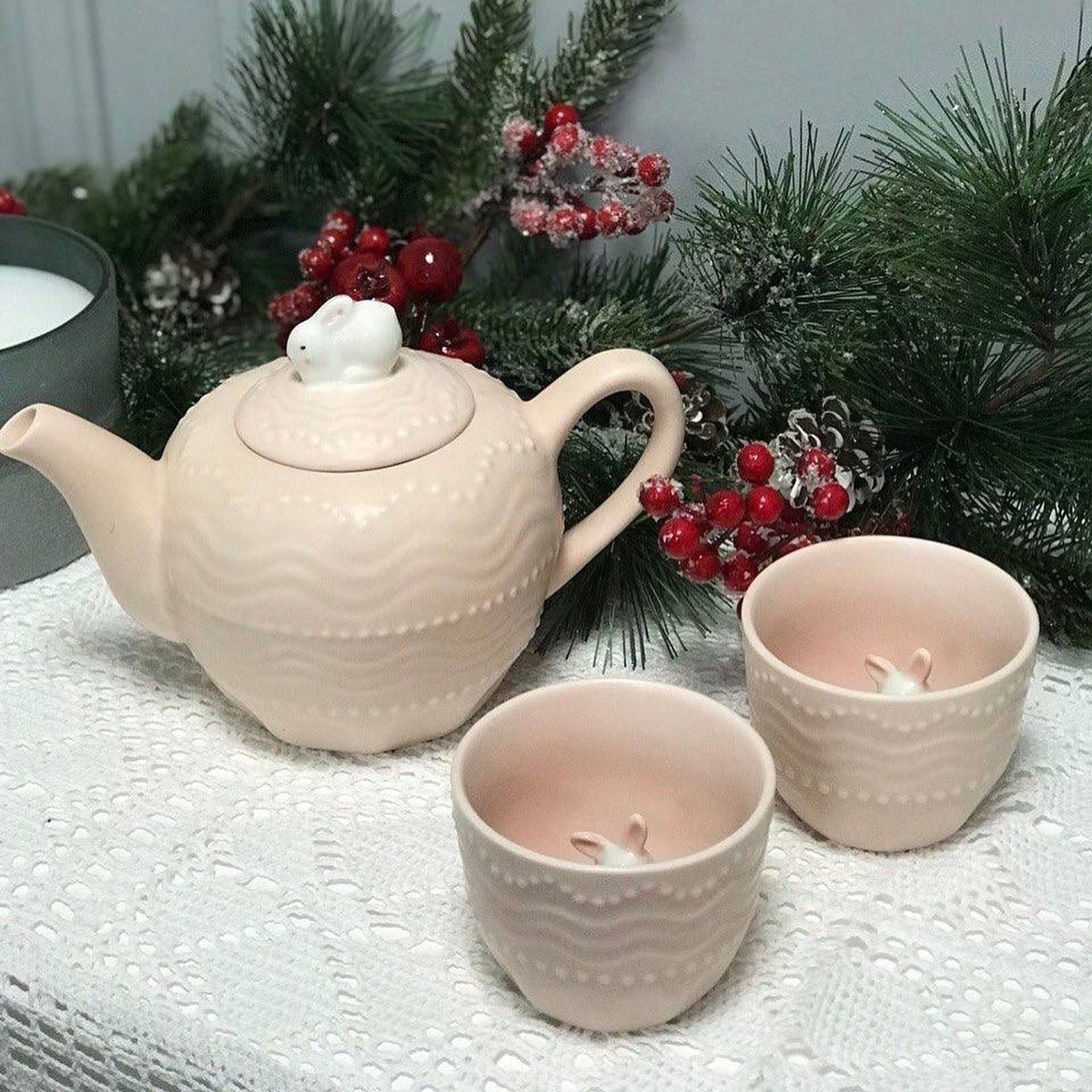 Чайный набор на 2 персоны Rabbit с заварником розовый фото