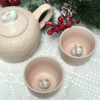 Чайний набір на 2 персони Rabbit з заварником рожевий фото