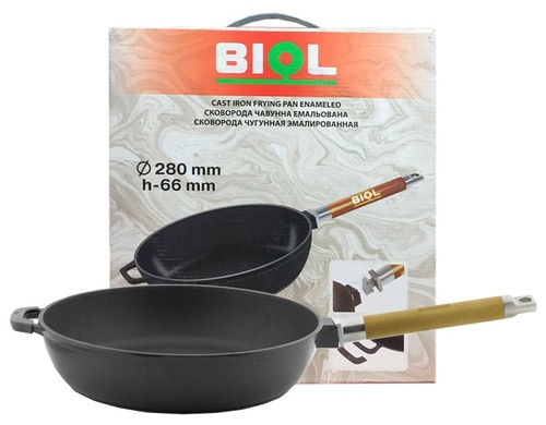 Сковорідка Біол 24 см чавунна, емаль чорна матова фото