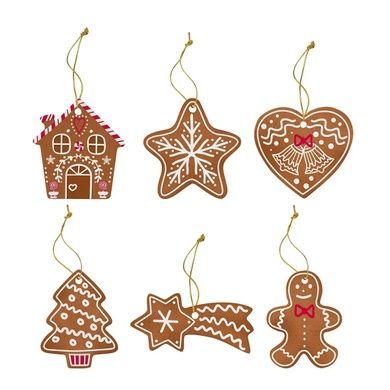 Набір із 6 ялинкових іграшок Easy Life Gingerbread 7 см та блюда Le Creuset Christmas фото