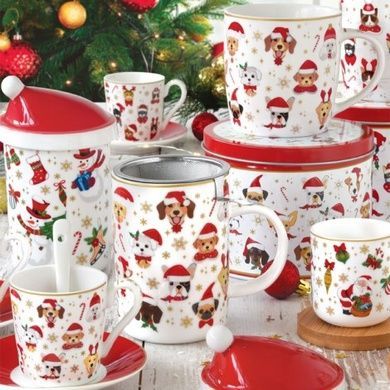 Чашка для чая Easy Life Christmas Friends 370 мл Dogs c инфьюзером и крышкой фото