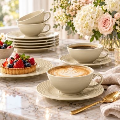 Столовий сервіз Seltmann Beat Color Glaze 18 предметів 6 персон бежевий фото