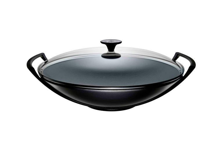 Сковорідка Вок Le Creuset Satin black 4,5 л 36 см чавунна чорна з кришкою фото