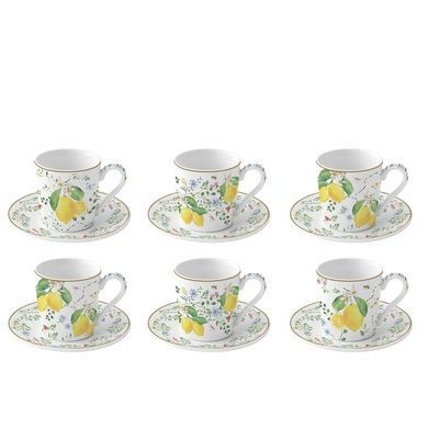 Набор из 6 чашек с блюдцами Easy Life Fleurs Et Citrons 100 мл фото