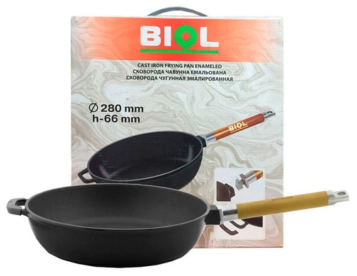 Сковорідка Біол 24 см чавунна, емаль чорна глянцева фото