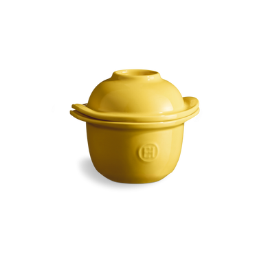 Форма для запекания Emile Henry 0,3 л с крышкой-подставкой под яйцо желтая фото