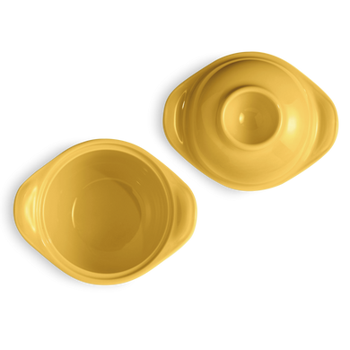 Форма для запекания Emile Henry 0,3 л с крышкой-подставкой под яйцо желтая фото