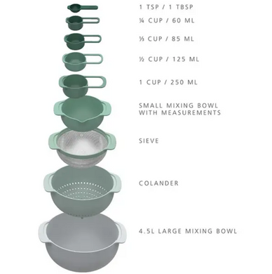Набор посуды для смешивания Joseph Joseph Nest Green 9 предметов фото