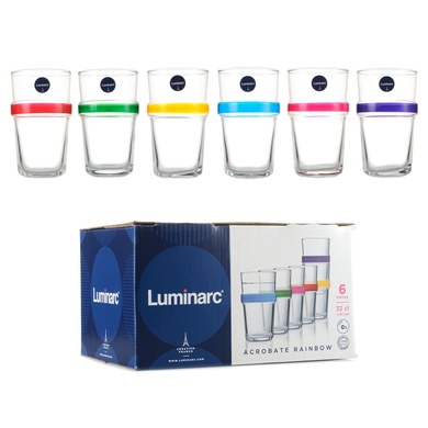 Набір склянок для води Luminarc Rainbow Arcobate 6 шт. 320 мл, високі фото