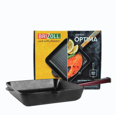 Сковорідка-гриль Brizoll Optima Bordo 26×26 см чавунна фото