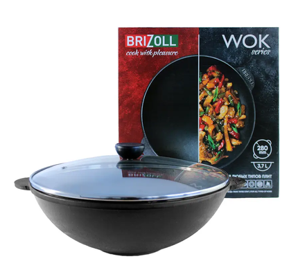 Сковорідка з кришкою Brizoll WOK чавунна 28 см фото