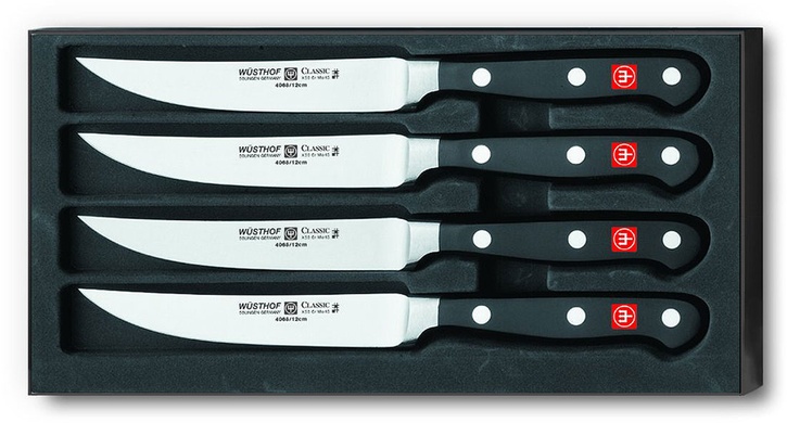 Набор из 4 ножей для стейка 21,8 см Wüsthof Classic чёрных фото