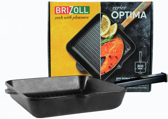 Сковорода-гриль Brizoll Optima Black 26×26 см чугунная фото