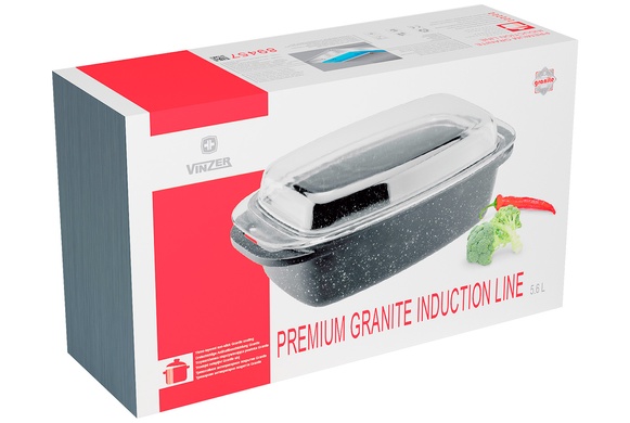 Гусятниця Vinzer Premium Granite Induction 5,6 л прямокутна з кришкою фото