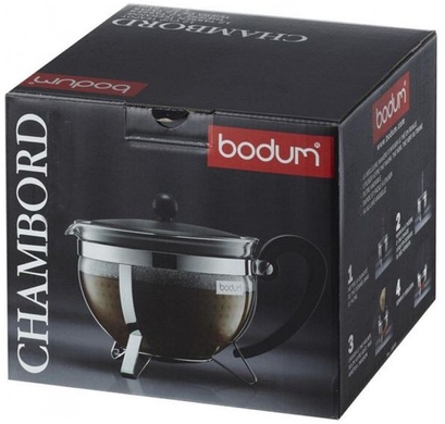 Чайник заварювальний Bodum Chambord 1 л чорний, пластикове сито фото
