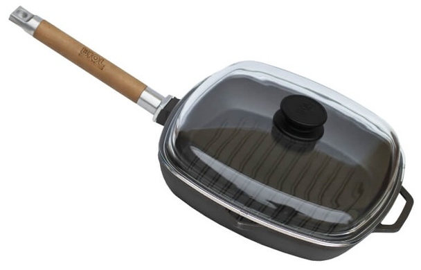 Сковорідка-гриль Біол 28х28 см чавунна зі скляною кришкою фото