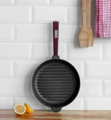 Сковорідка-гриль Brizoll Optima Bordo 26 см чавунна фото