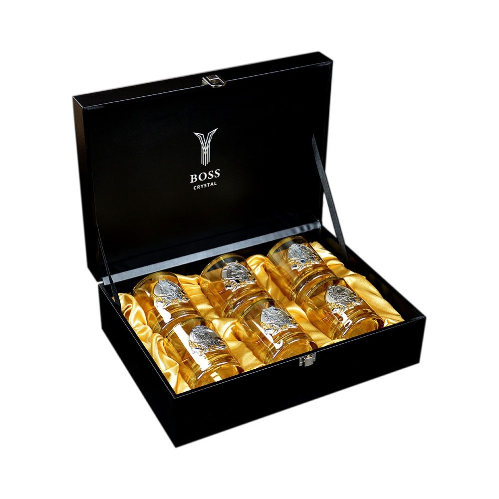 Набір стаканів для віскі Boss Crystal Leader Gold зі срібними, золотими й платиновими накладками фото