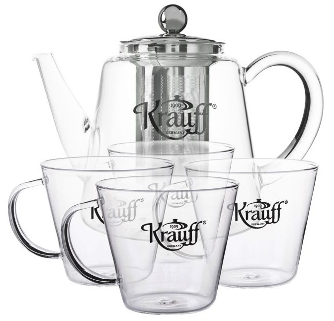 Набор для чая Krauff 5 предметов: заварник 1,2 л, 4 чашки 0,2 л фото