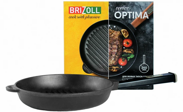 Сковорода-гриль Brizoll Optima Black 26 см чугунная фото