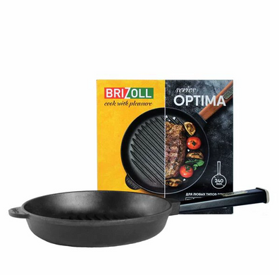 Сковорідка-гриль Brizoll Optima Black 24 см чавунна фото