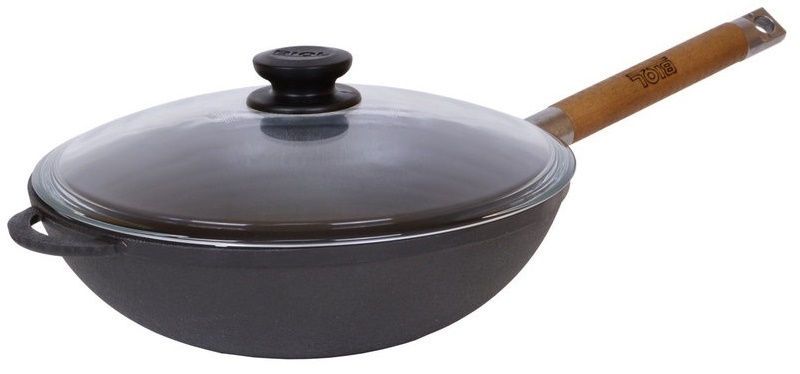 Сковорідка Вок Біол 26 см чавунна зі скляною кришкою фото