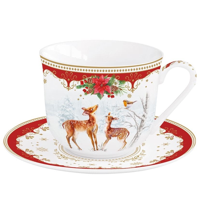 Чашка с блюдцем Easy Life Christmas Melody 370 мл рождественский олень фото