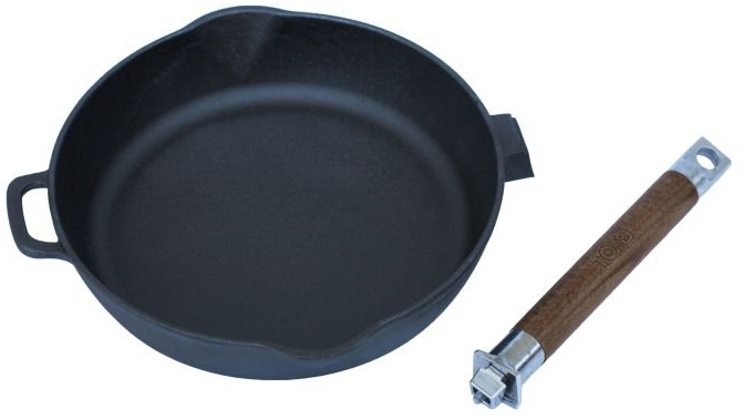 Сковорода Биол 24 см чугунная с носиками, съемная ручка фото