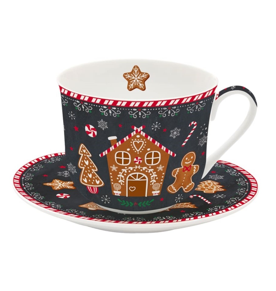Чашка для чаю з блюдцем Easy Life Gingerbread 400 мл новорічна фото