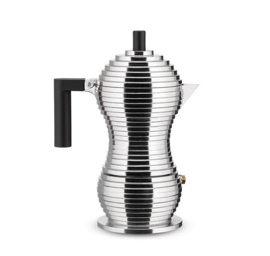 Гейзерна кавоварка 150 мл Alessi Pulcina на 3 чашки з чорною ручкою фото