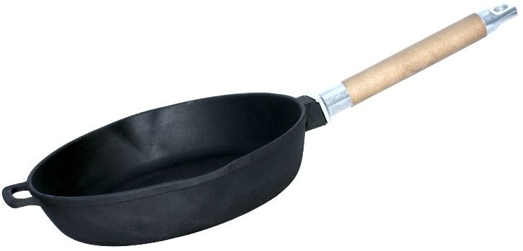 Сковорода Биол 26 см чугунная с носиками, съемная ручка фото