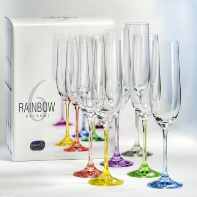 Набір з 6 келихів для шампанського Bohemia Rainbow 190 мл фото
