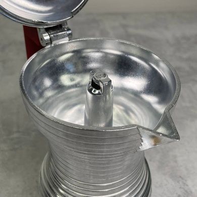 Гейзерна кофеварка 70 мл Alessi Pulcina на 1 чашку с красной ручкой фото