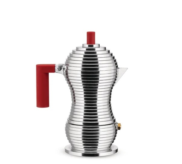 Гейзерна кавоварка 70 мл Alessi Pulcina на 1 чашку з червоною ручкою фото