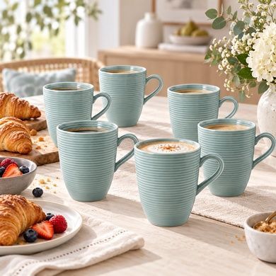 Набор из 6 чашек Seltmann Beat Color Glaze 350 мл синий фото