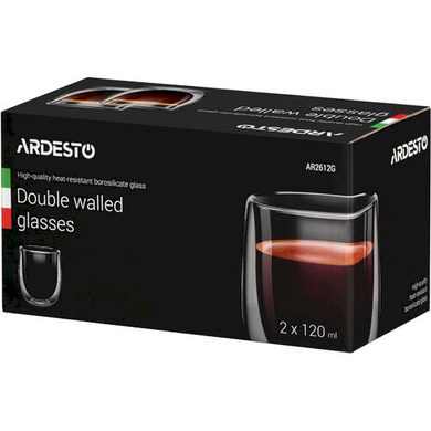 Набір склянок для американо Ardesto 2 шт 120 мл з подвійними стінками фото
