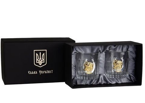 Набор из 2 стаканов для виски Boss Crystal Золотой Конь с серебряными и золотыми накладками фото