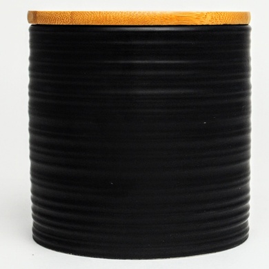 Набір банок для сипучих продуктів BonaDi Naturel Лінії 3 шт 550 мл керамічні з бамбуковою кришкою, чорні фото