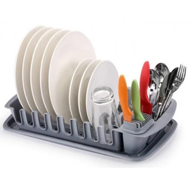 Сушарка для посуду Tescoma Clean Kit 49х29 см з лотком сіра фото