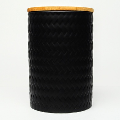 Набор банок для сыпучих продуктов BonaDi Naturel Modern 3 шт 800 мл керамические с бамбуковой крышкой, черные фото