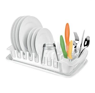 Сушка для посуды Tescoma Clean Kit 49х29 см с лотком белая фото