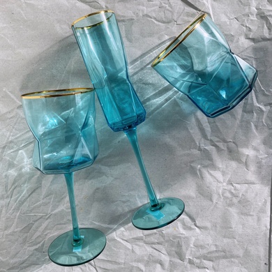 Набір келихів для шампанського Блакитна Геомерія 250 мл, 2 шт фото