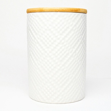 Набор банок для сыпучих продуктов BonaDi Naturel Modern 3 шт 800 мл керамические с бамбуковой крышкой, белые фото